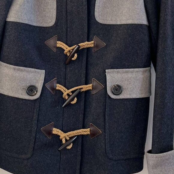 J.Crew Woman's Black/Grey Wool Outdoor Duffle Toggle Short Coat Sz 0 - Picture 4 of 11